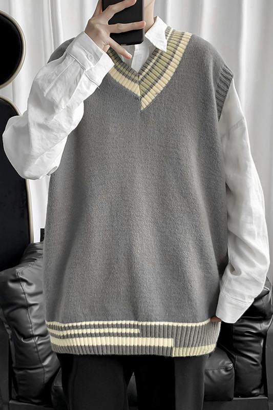 High knit sweater men Korean version of autumn and winter style ins port trend couple loose outside wearing V-neck sleeveless vest | BigBuy360 - bigbuy360.vn