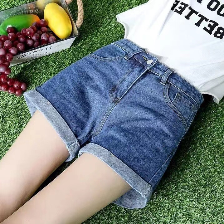 Quần Short Denim Lưng Cao Kiểu Retro Hàn Quốc Thời Trang Mùa Hè Cho Nữ