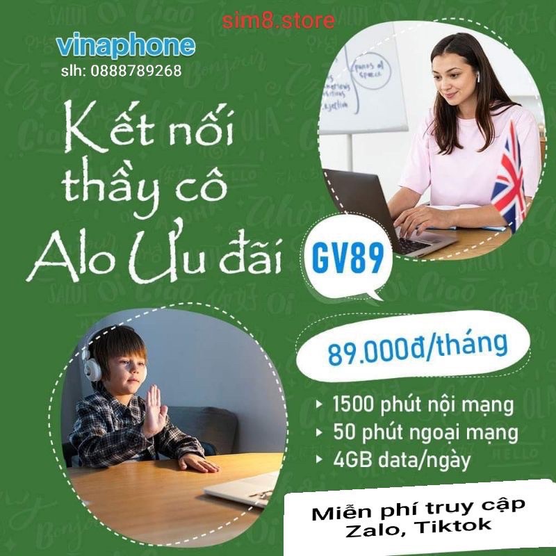 Sim 4G Vina GV89 4G/ngày, 50p ngoại mạng, MF truy cập Zalo, Tiktok. Miễn phí 1 năm