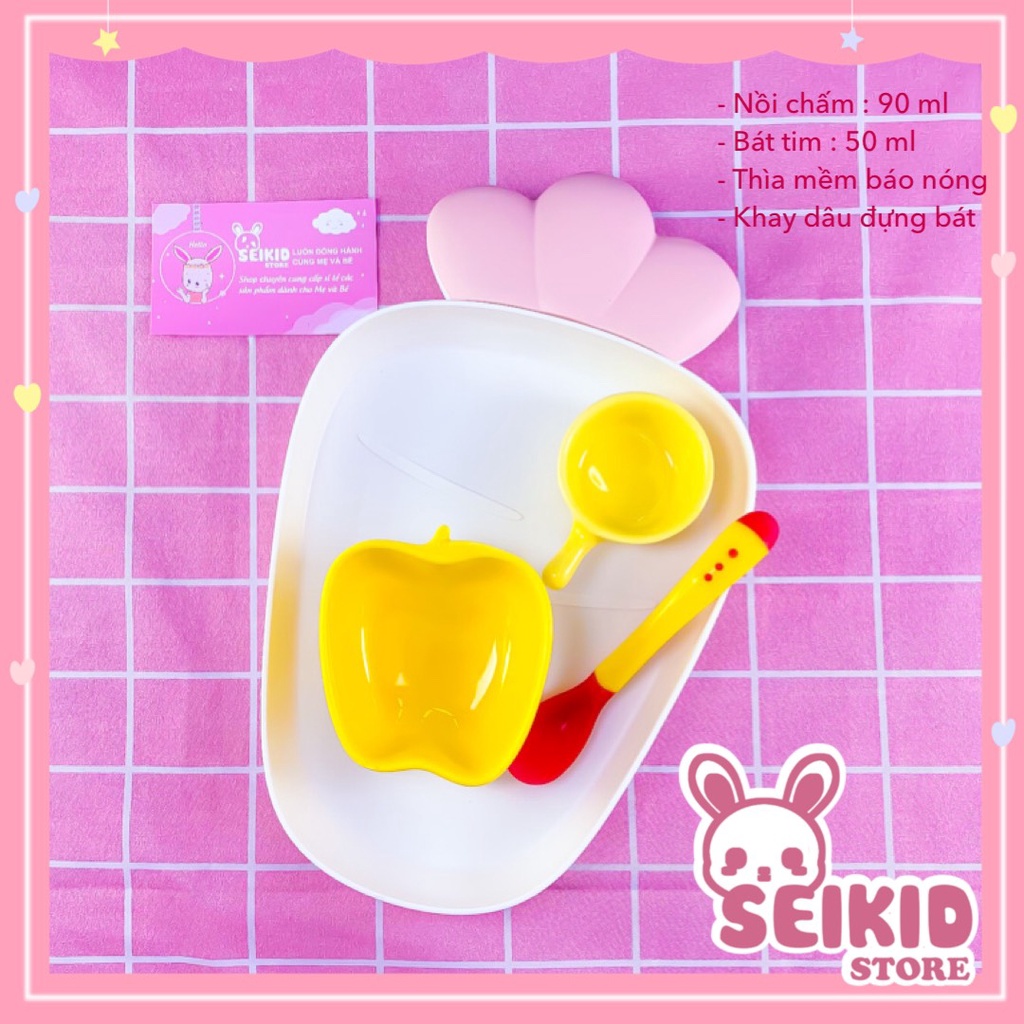 Combo Set Bát Sứ Ăn Dặm Hình Dâu, Mây Cho Bé Đủ Màu Ngộ Nghĩnh Kèm Thìa Báo Nóng Seikid Store