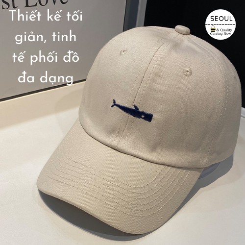 [ Giảm 5k đơn từ 0đ ] Mũ lưỡi trai Unisex, chất liệu Cotton thêu hình cá voi Hottrend hè 2021