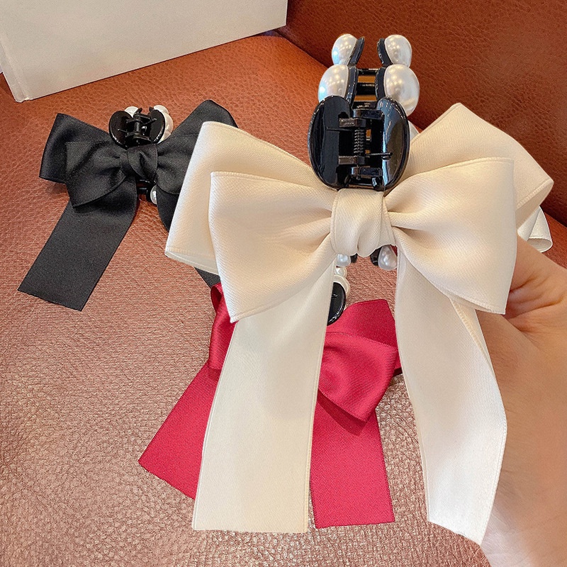 Kẹp Tóc Đính Nơ Ruy Băng Và Ngọc Trai Phong Cách Hàn Quốc Dành Cho Nữ