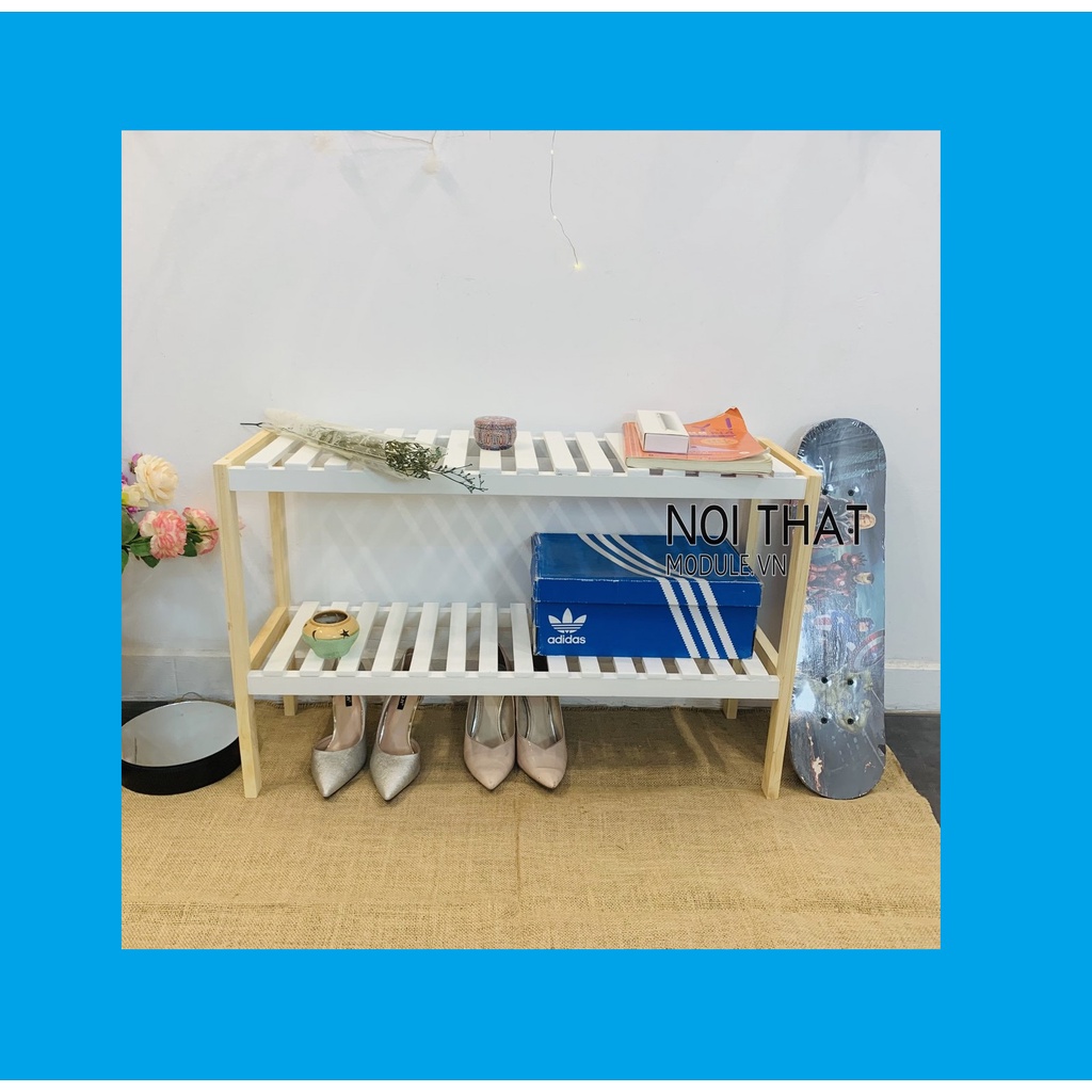 Kệ gỗ 2 tầng trang trí decor phòng, Giá gỗ 2 tầng mầu trắng phong cách hàn quốc