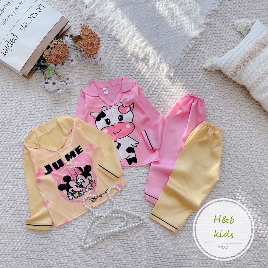 [8 -40 kg ] Bộ Mặc Nhà Lụa dài tay cao cấp -  Pijama Lụa 3D Chất Mềm Mịn An Toàn Cho Da Bé