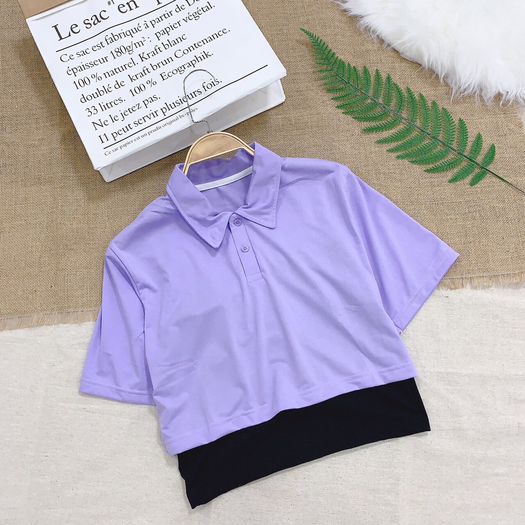 Set áo polo croptop trơn mix cùng áo ống trơn xinh