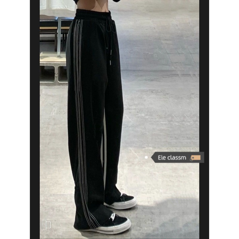 Quần Thể Thao Ống Rộng Sọc Dọc Phong Cách Hàn Quốc