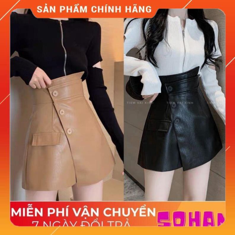 Chân váy da ngắn công sở chữ A da nâu Hàng Quảng Châu - Shinsam STORE