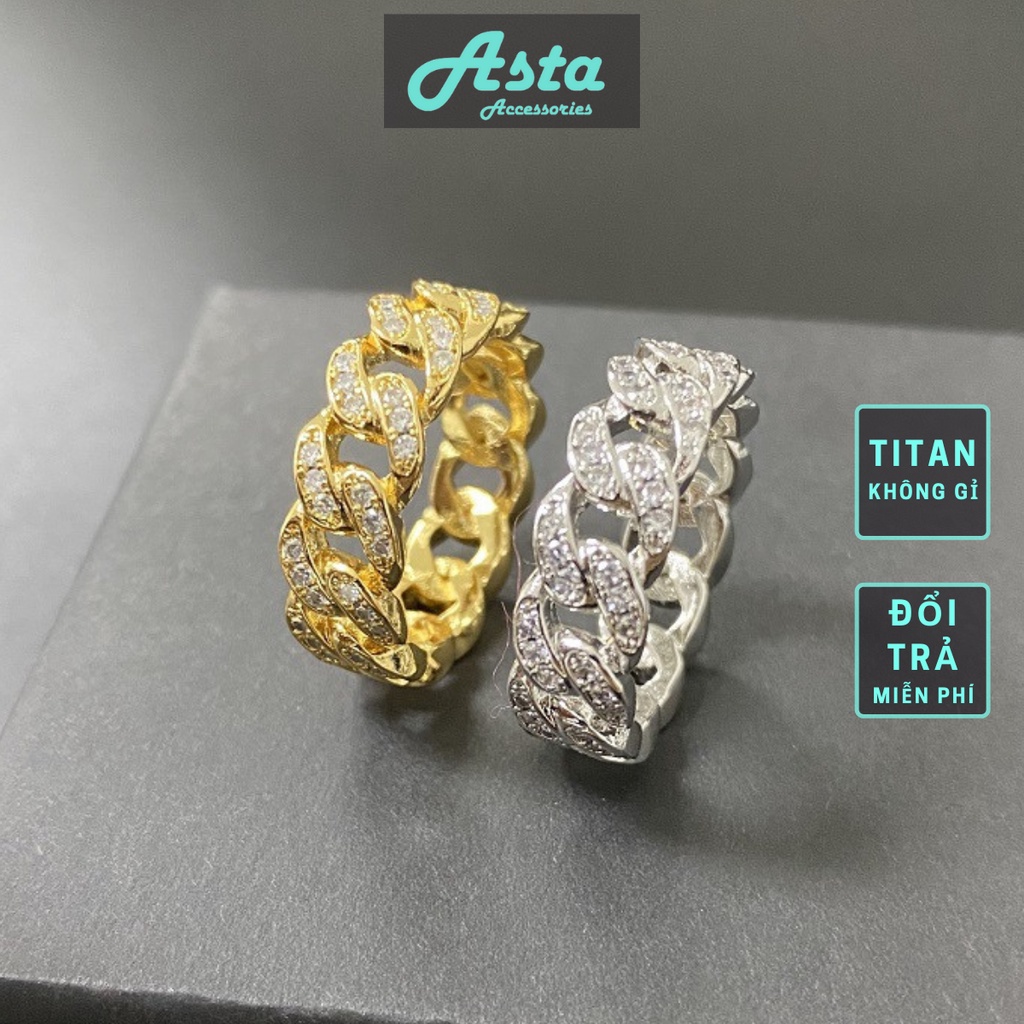 Nhẫn nam nữ tròn thời trang Asta Accessories màu bạc chất Titan đẹp đơn giản không gỉ - Nhẫn Kamenra Đính Đá