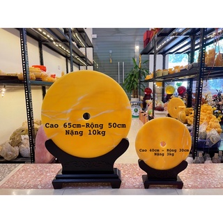 Đồng điếu, đồng tiền đá ngọc hoàng long & đá ngọc xanh pakistan cao 65cm