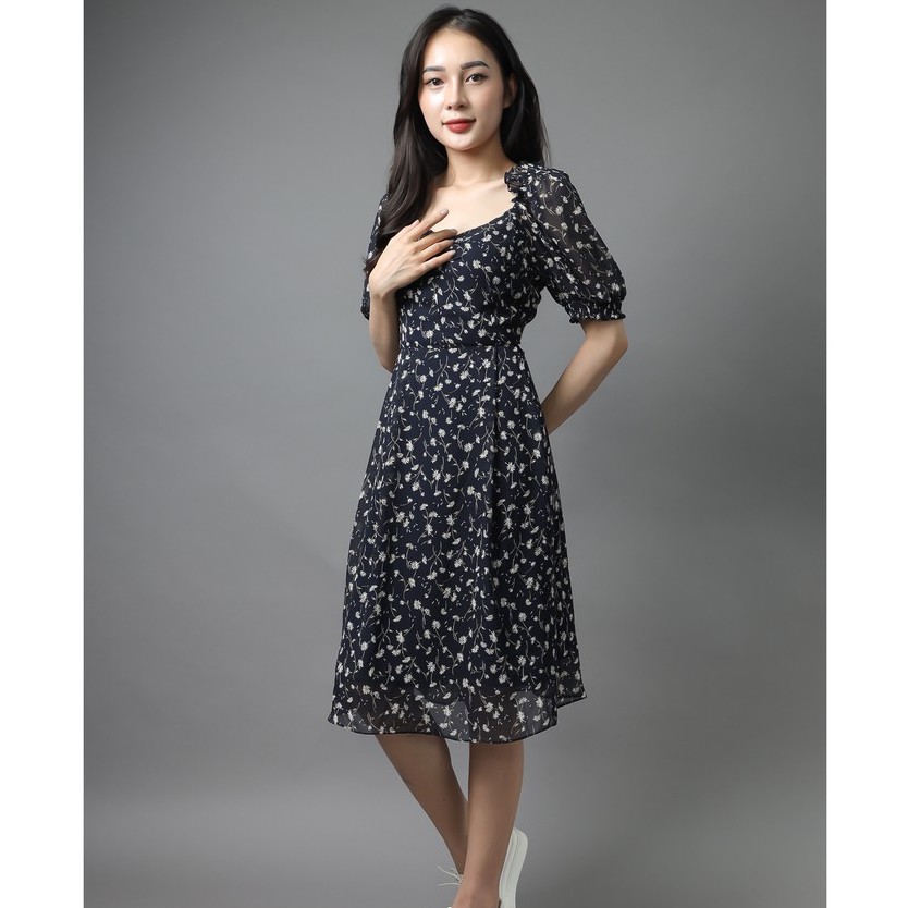 Đầm xòe cổ vuông, chun vai và tay Emspo DS4035