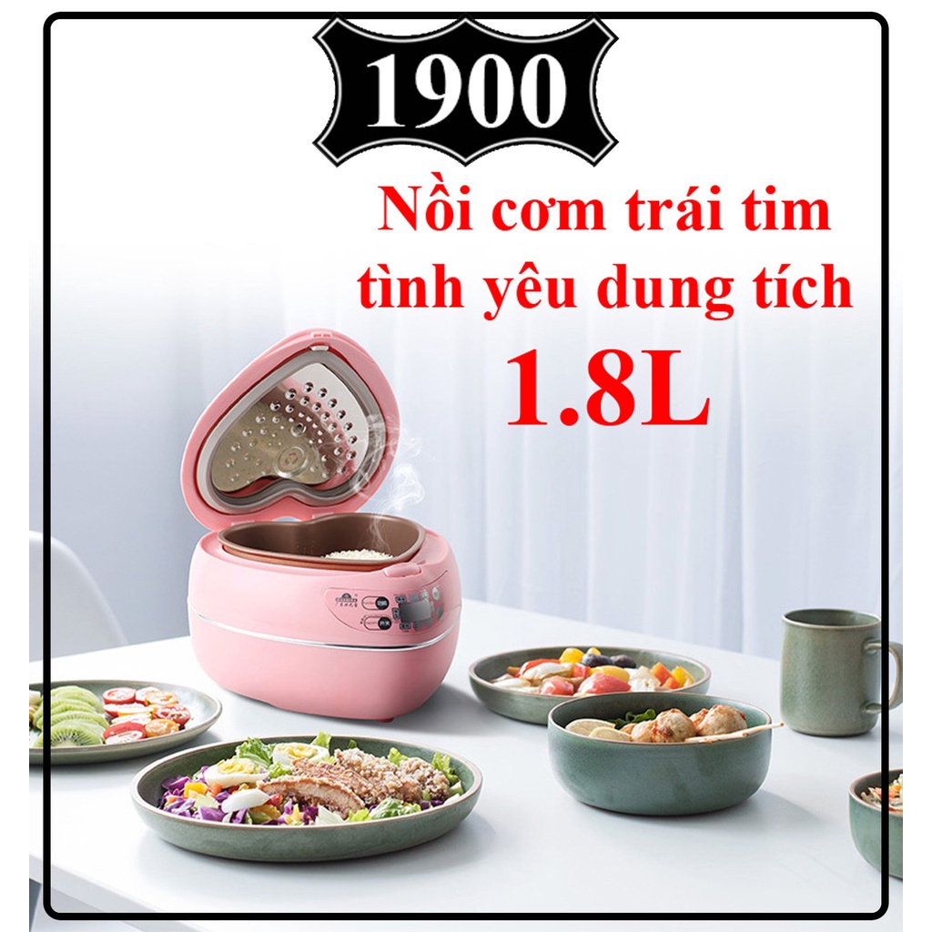 Nồi Cơm Điện Thông Minh 1.8 lít Công Suất 600W, Giữ Nóng Tiện Dụng. Nồi Cơm Điện Trái Tim Thiết Kế Nhỏ Gọn