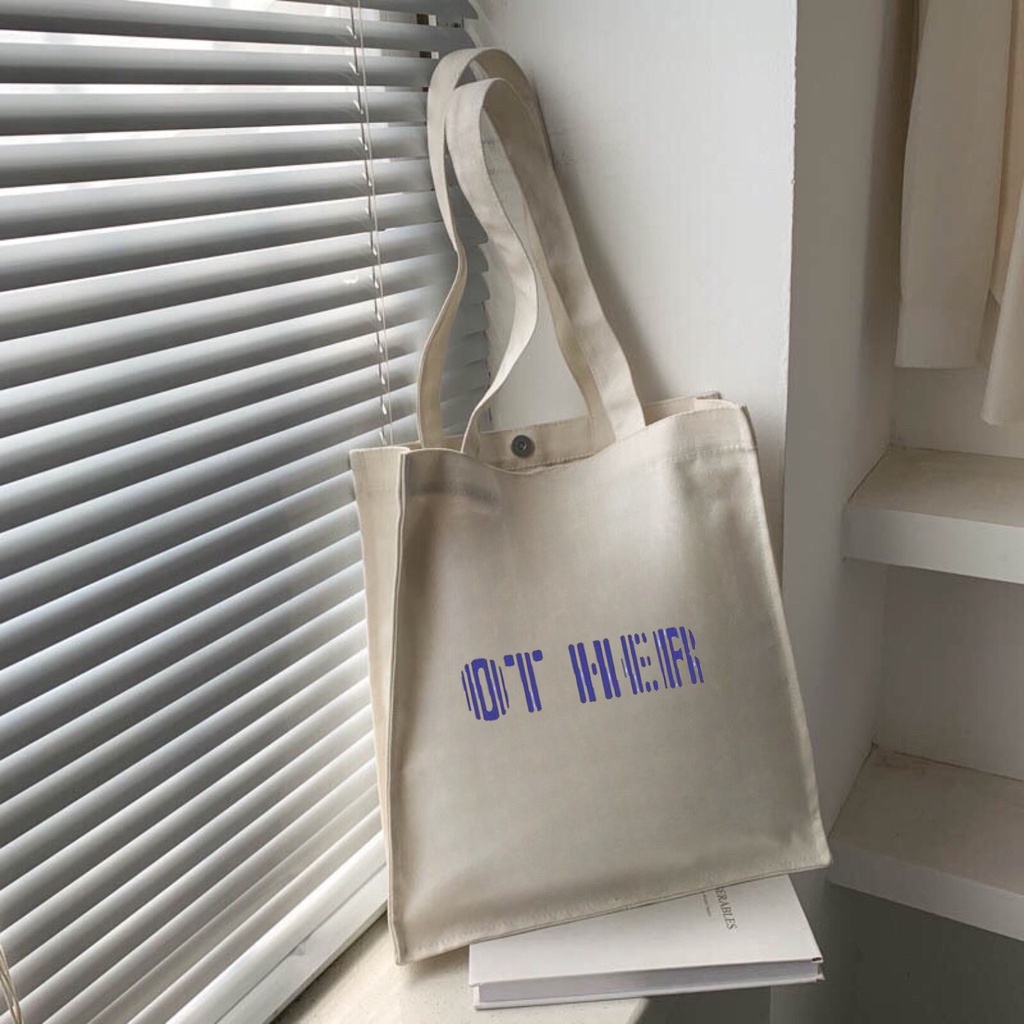 Túi tote HAZIN thết kế đáy vuông vải canvas ulzzang unisex in chữ Ot Her có túi nhỏ bên trong HZ06