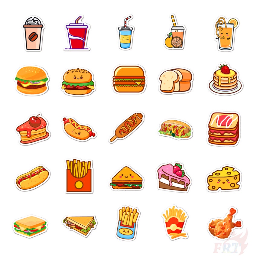 Bộ 50 Cái ❉ Miếng Dán Trang Trí Hình Đồ Ăn Độc Đáo 04 ❉ Miếng Dán Chống Thấm Nước Thời Trang Diy