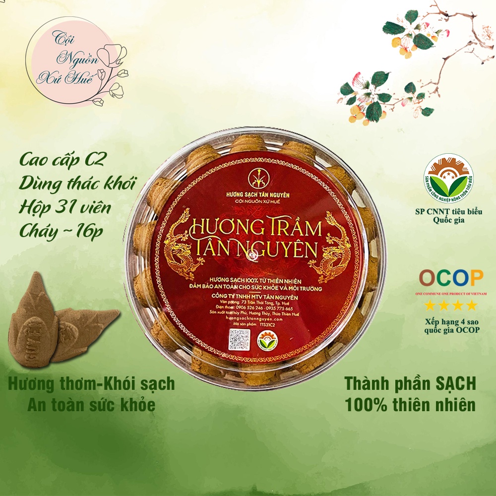 Nụ trầm hương Tân Nguyên, trầm hương xông nhà, nụ trầm hương khói ngược 100% thiên nhiên, hộp 31 viên