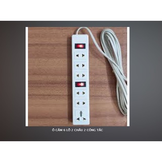 Ổ cắm 6 lỗ 2 chấu 2 công tắc hàng chuẩn , chẩt lượng