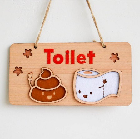 Biển bảng gỗ trang trí decor TOILET - WC (Tặng kèm móc treo)