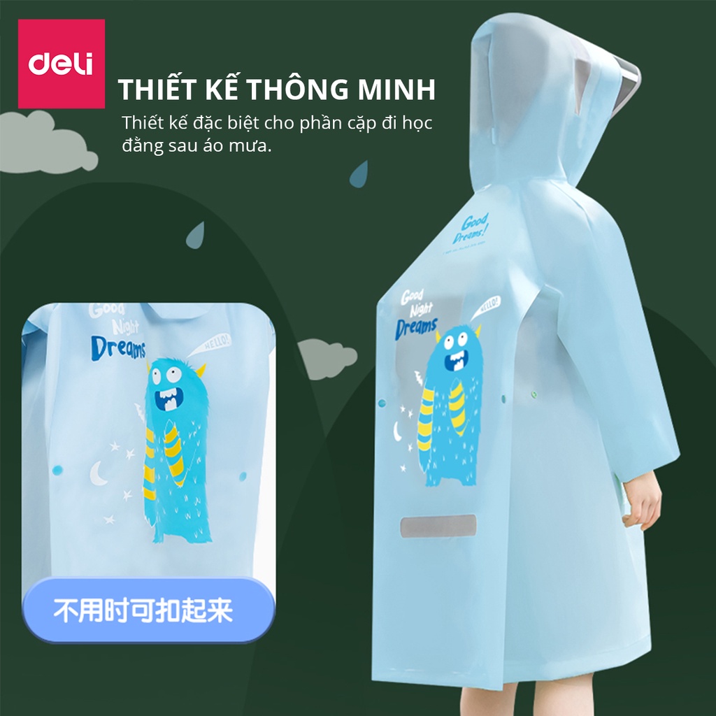 Áo Mưa Trẻ Em Deli Có Phản Quang Áo mưa cho bé Siêu Dày Chống Thấm Nước Phơi Mau Khô Che Kín Người Kèm Túi Đựng