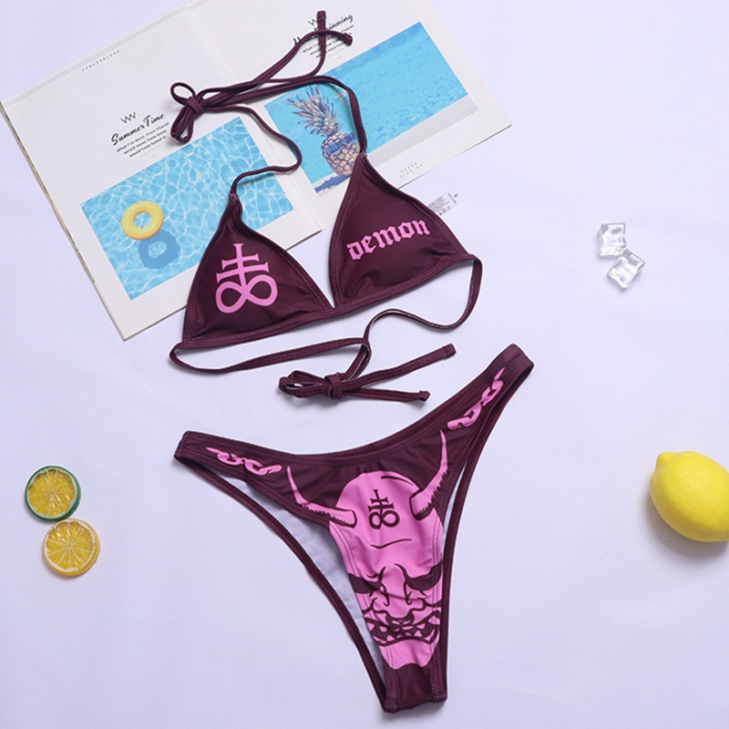 Bộ Đồ Bơi Bikini Buộc Dây In Họa Tiết Vui Nhộn Thời Trang Cho Bạn Gái