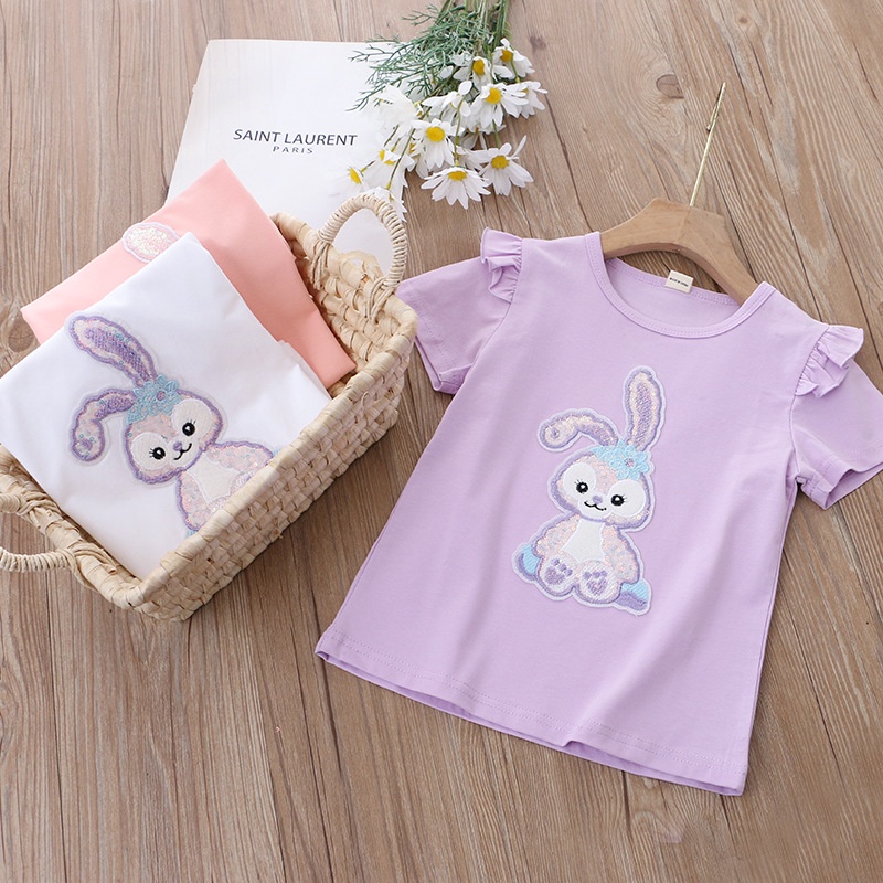 Áo Thun Cotton Tay Ngắn In Hình Thỏ Dễ Thương Thời Trang Mùa Hè Cho Bé Gái 2022