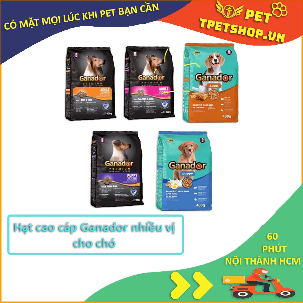 HCM-Bao 20kg (5 loại) GANADOR Thức ăn chó dạng hạt cao cấp (gồm 50 gói nhỏ) cho chó mọi lứa tuổi
