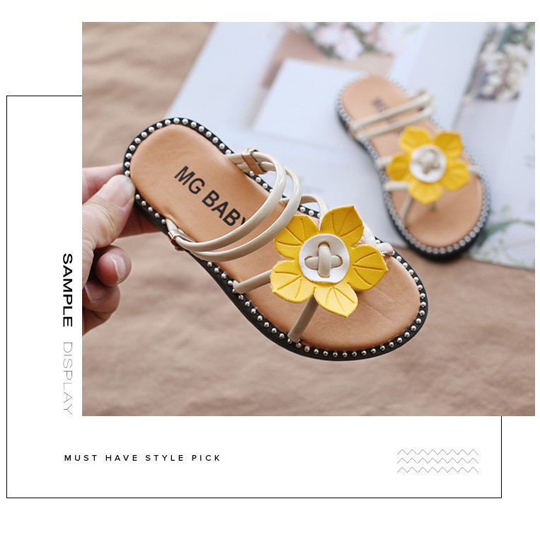 Sandal cho bé - dép đi biển cho bé gái quai da, nơ vải kẻ, đế trống trượt MG Baby mã v825 v826 ( có video&amp;ảnh thật)