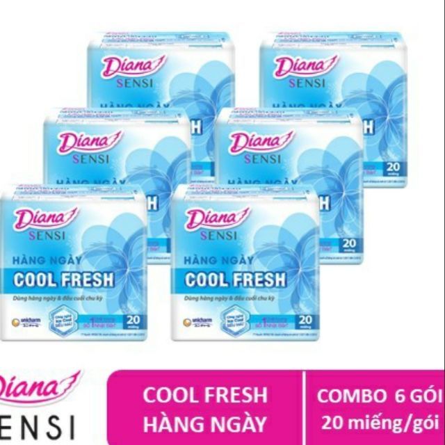 (Bộ 6goi)Băng vệ sinh  DIANA sensi cool fresh Hằng NGÀY 20M.