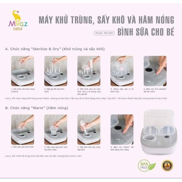 Máy Tiệt Trùng Sấy Khô Hâm Sữa 3in1 Moaz bebe