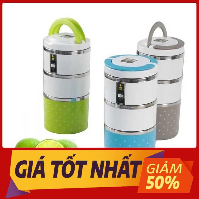 Hộp Đựng Cơm 3 Tầng Giữ Nhiệt Chấm Bi Ruột Inox - camen đụng cơm