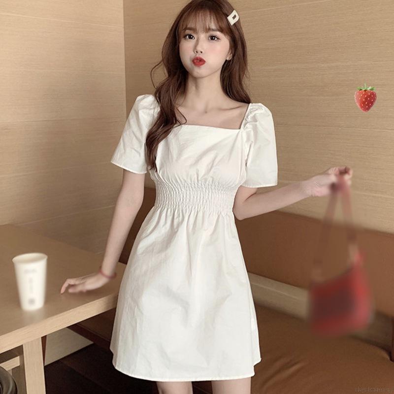 Đầm Ngắn Tay Cổ Vuông Thiết Kế Đơn Giản Thời Trang Dành Cho Nữ