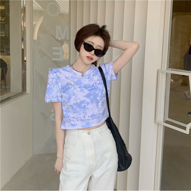 Áo Thun Nữ Ngắn Tay Cổ Tròn Nhuộm Màu Thời Trang