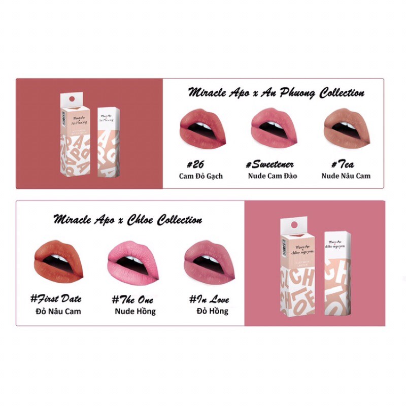 Bảng 7 màu son - bộ sưu tập son đủ màu Miracle Apo  An Phương và Chloe Nguyễn | BigBuy360 - bigbuy360.vn