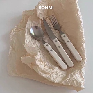 Sét dao/dĩa/thìa cán gỗ cao cấp chất liệu thép không gỉ, bộ dao dĩa ăn bít tết phong cách Hàn Quốc Bonmi Decor