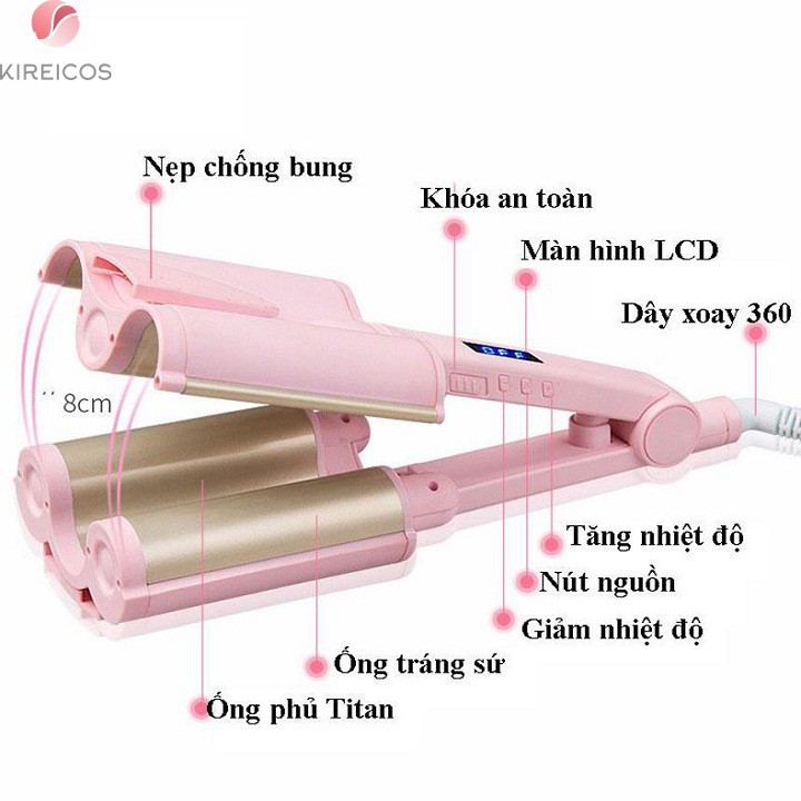 Máy uốn tóc gợn sóng nước 3 trục kiểu Hàn Quốc có chỉnh nhiệt độ