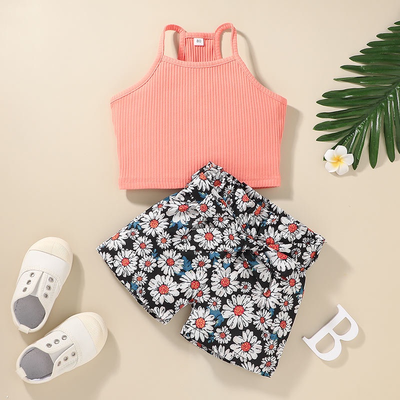 Combo bộ đồ bé gái 1-6 tuổi áo croptop Sát Nách In Hoa Dễ Thương set mùa hè thời trang cho bé trẻ em