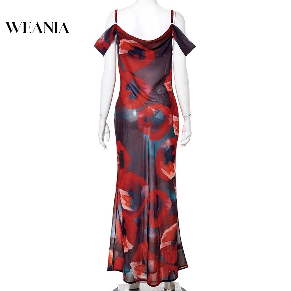 Đầm Dài Chất Chiffon Hoạ Tiết In Thiết Kế Xuyên Thấu Quyến Rũ