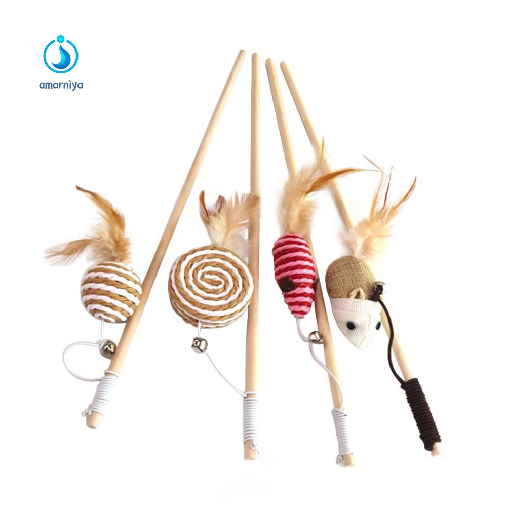 Gậy Gỗ Gắn Lông Vũ / Chuột Giả Đồ Chơi Cho Mèo Cưng