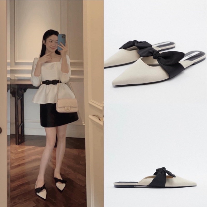 Giày sục mũi nhọn nơ Zr size 37 (New)