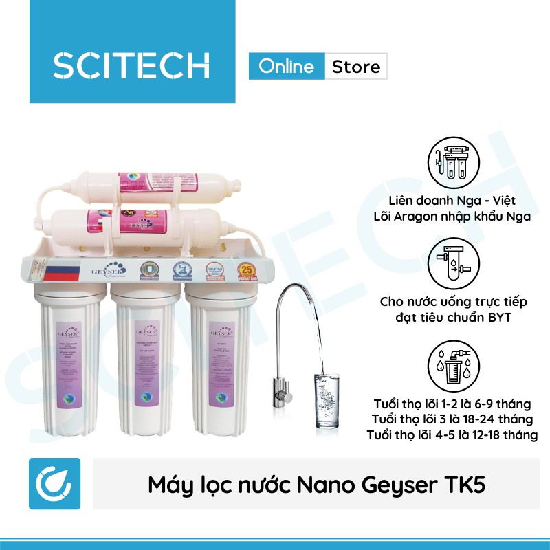 Máy lọc nước Nano Geyser TK (Không dùng điện - Không nước thải - 4 đến 9 cấp lọc)