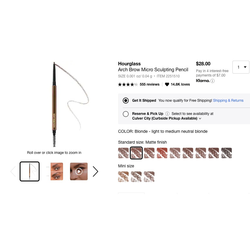 Hourglass - Arch Brow Micro Sculpting Pencil Blonde chì kẻ mày web $28 Có Sẵn - Bill Mỹ