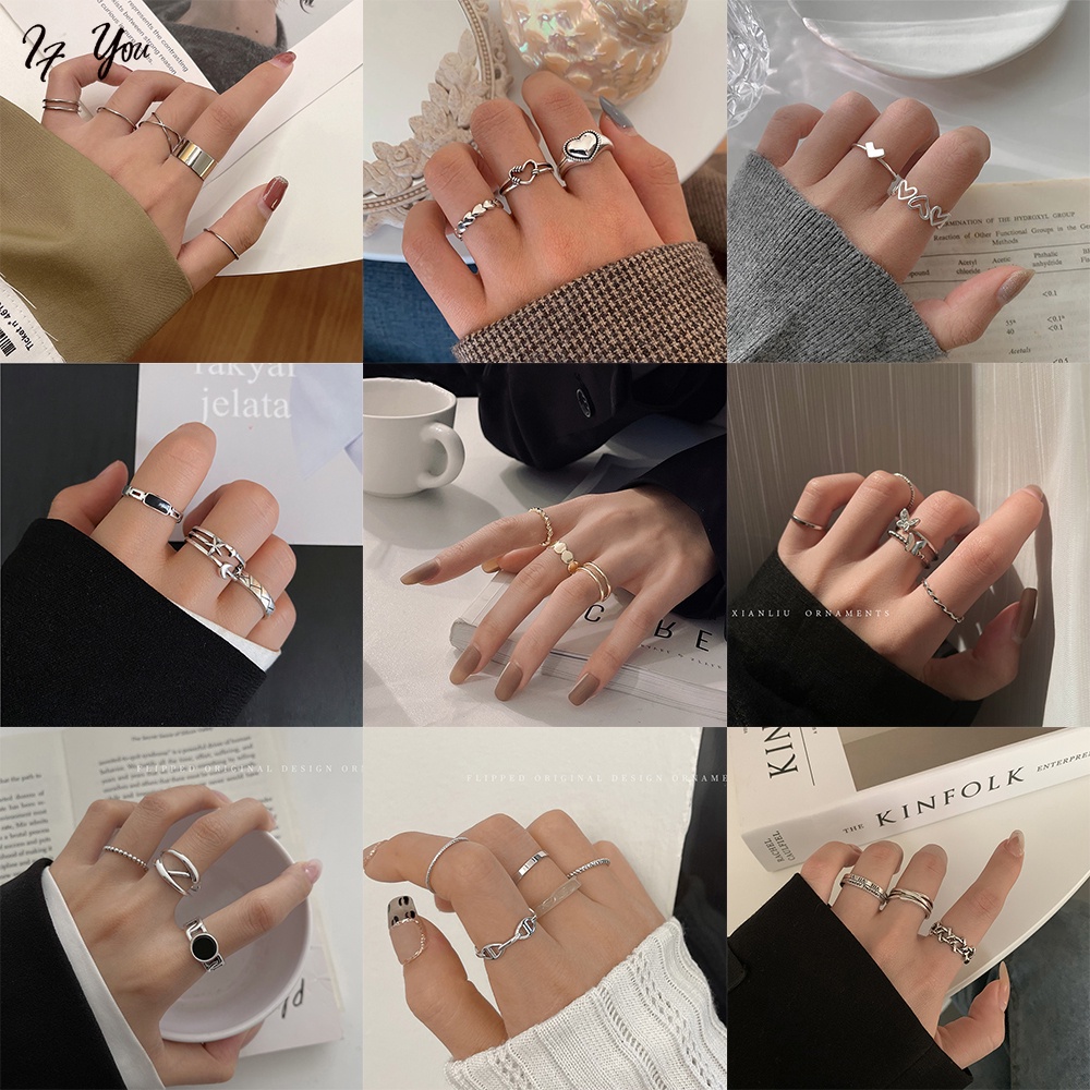 Set nhẫn AY bằng kim loại nhiều kiểu dáng thiết kế thời trang cho nữ