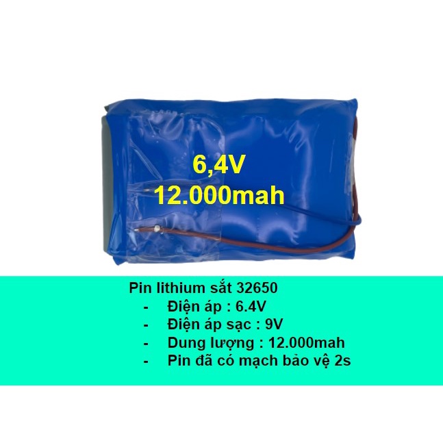 Pin sắt LifePO4 32650 6.4v kèm mạch bảo vệ 2s cân bằng pin cho đèn năng lượng Mặt Trời