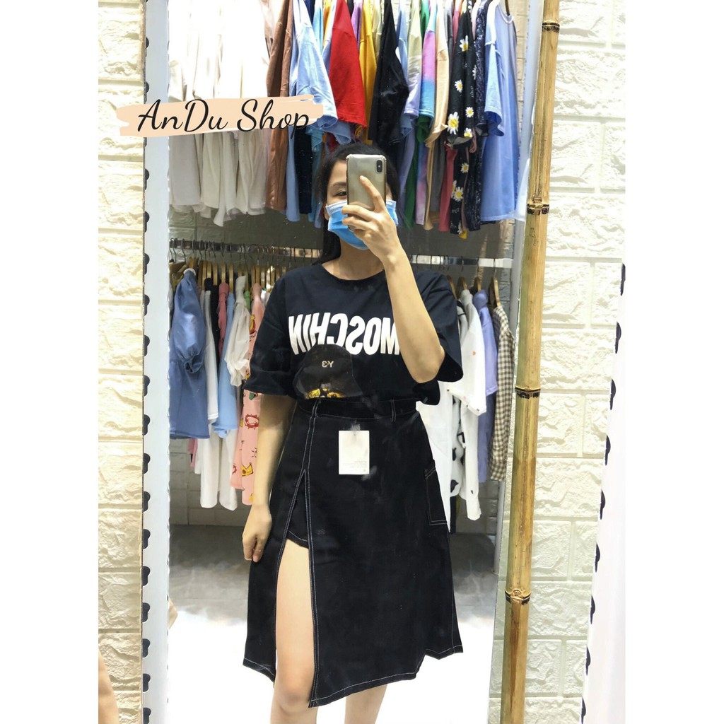 Chân váy xẻ tà trước bigsize midi chữ a ulzzang hàn quốc màu đen AnduShop