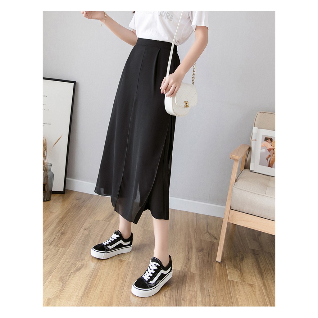 Quần culottes voan chẻ ống rộng