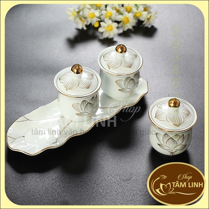 Bộ án 3 ly sứ bạch ngọc có nắp