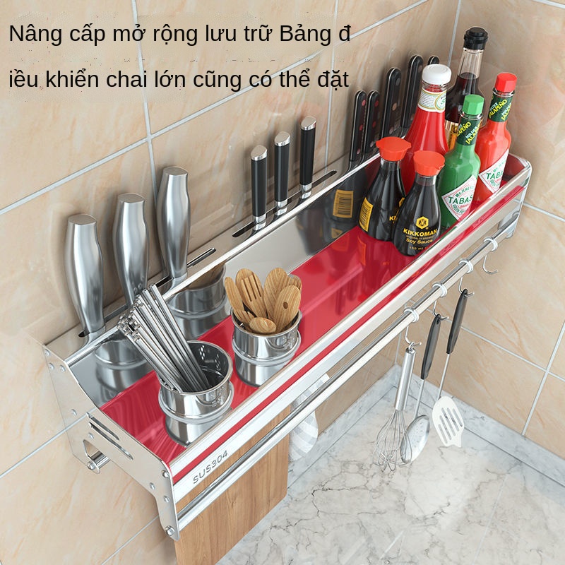Kệ bếp inox dày SUS304 treo tường đục lỗ cung cấp gia vị miễn phí Giá để đồ gia dụng Hộp đựng gia vị đa năng
