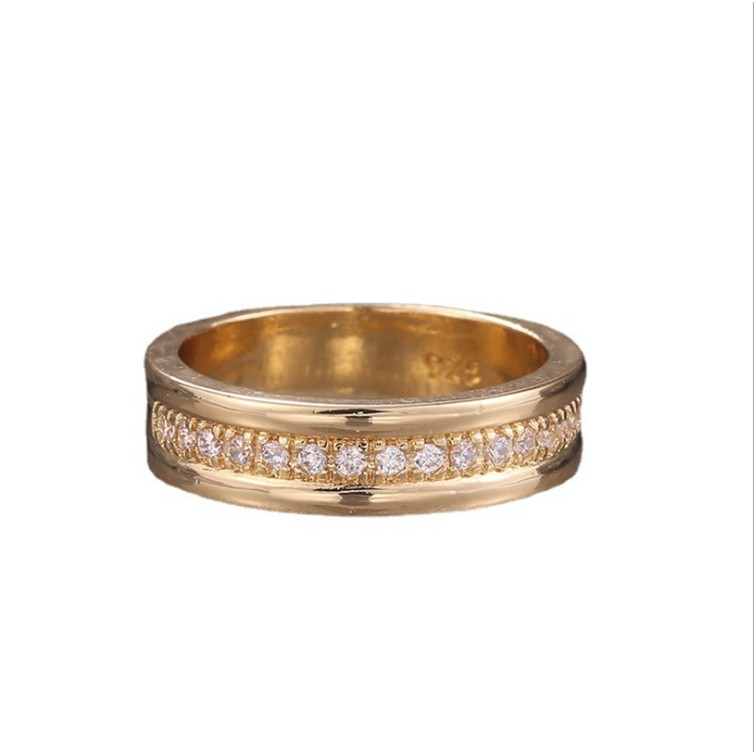 Nhẫn đính hôn kim cương mạ vàng 18K đơn giản cho nam và nữ
