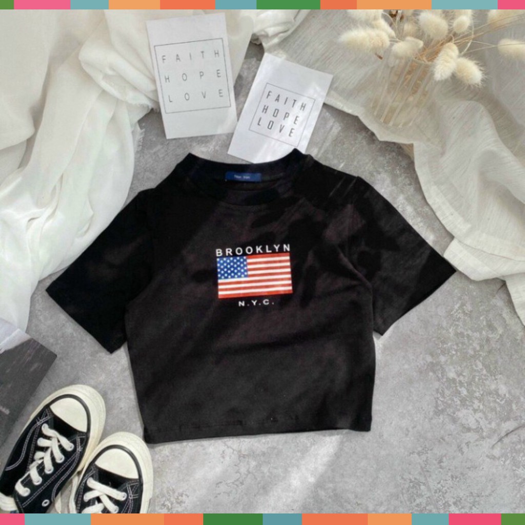 Áo Croptop Nữ Cộc Tay In Họa Tiết Cờ 3 Màu Siêu Xinh | BigBuy360 - bigbuy360.vn