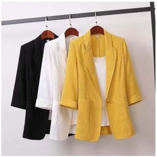 Korean Style Summer Women Solid Color Single Button Office Blazer Plus Size Loose Thin Medium Length Suit OL Coat Jacket