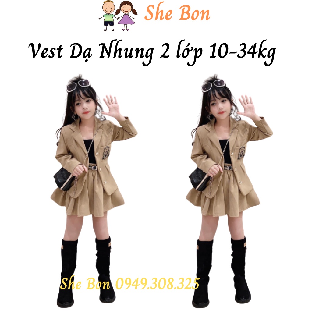 Set Vest Dạ Nhung Kèm Chân Váy Bé Gái Size Nhí Đại BG2228 - She Bon