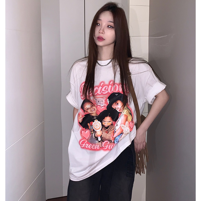 Áo Thun Cổ Tròn Ngắn Tay Dáng Rộng Thời Trang Mùa Hè Phong Cách Hiphop